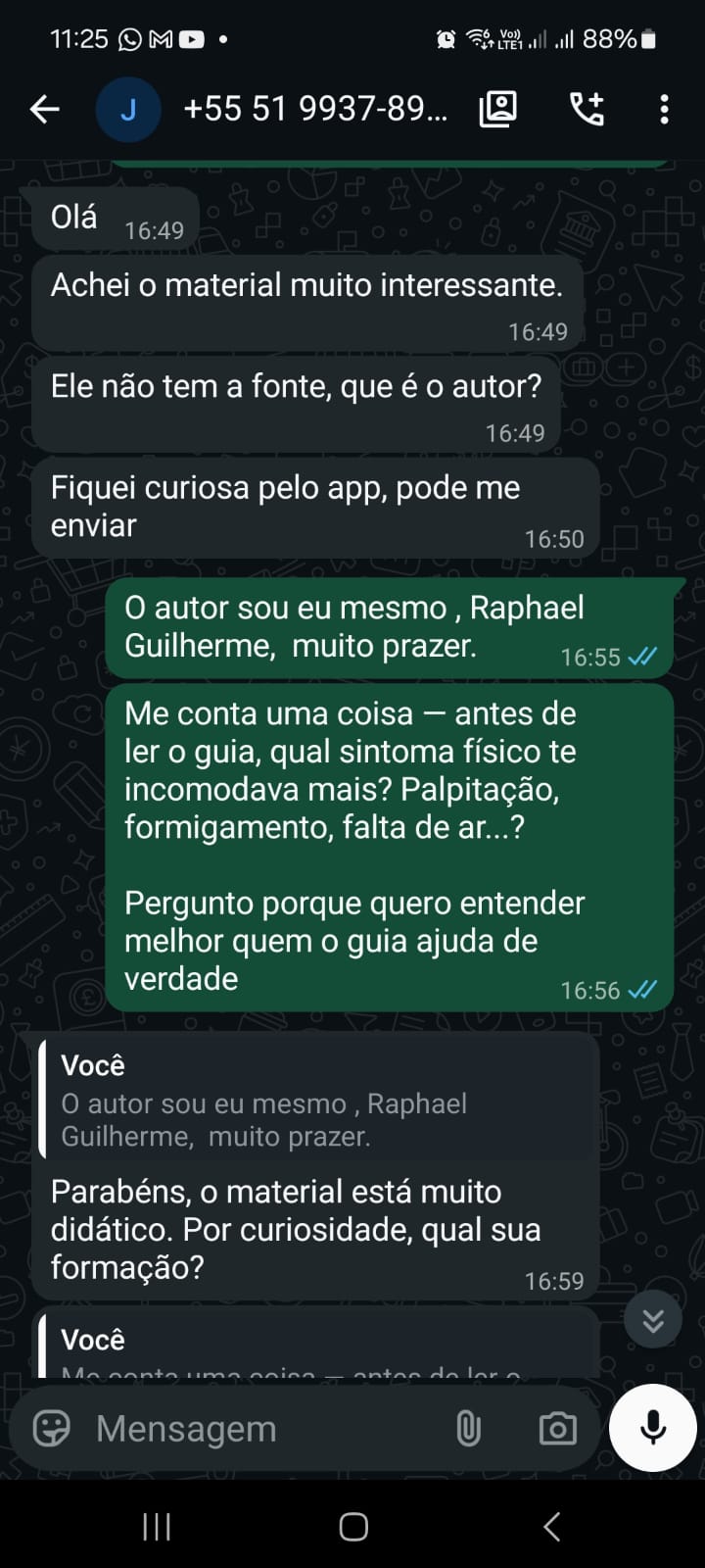 Depoimento de cliente via WhatsApp