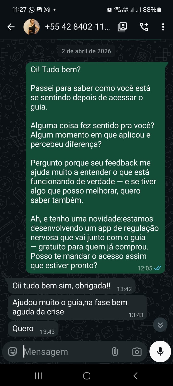 Depoimento de cliente via WhatsApp
